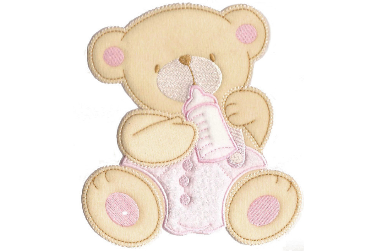 Iron-on Patch - Teddy Bear with Feeding Bottle - Pink Iron-on Patch - Teddy Bear with Feeding Bottle - Pink