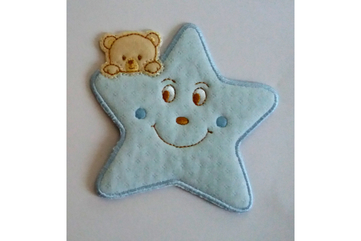 Iron-on Patch - Light Blue Star with Teddy Bear