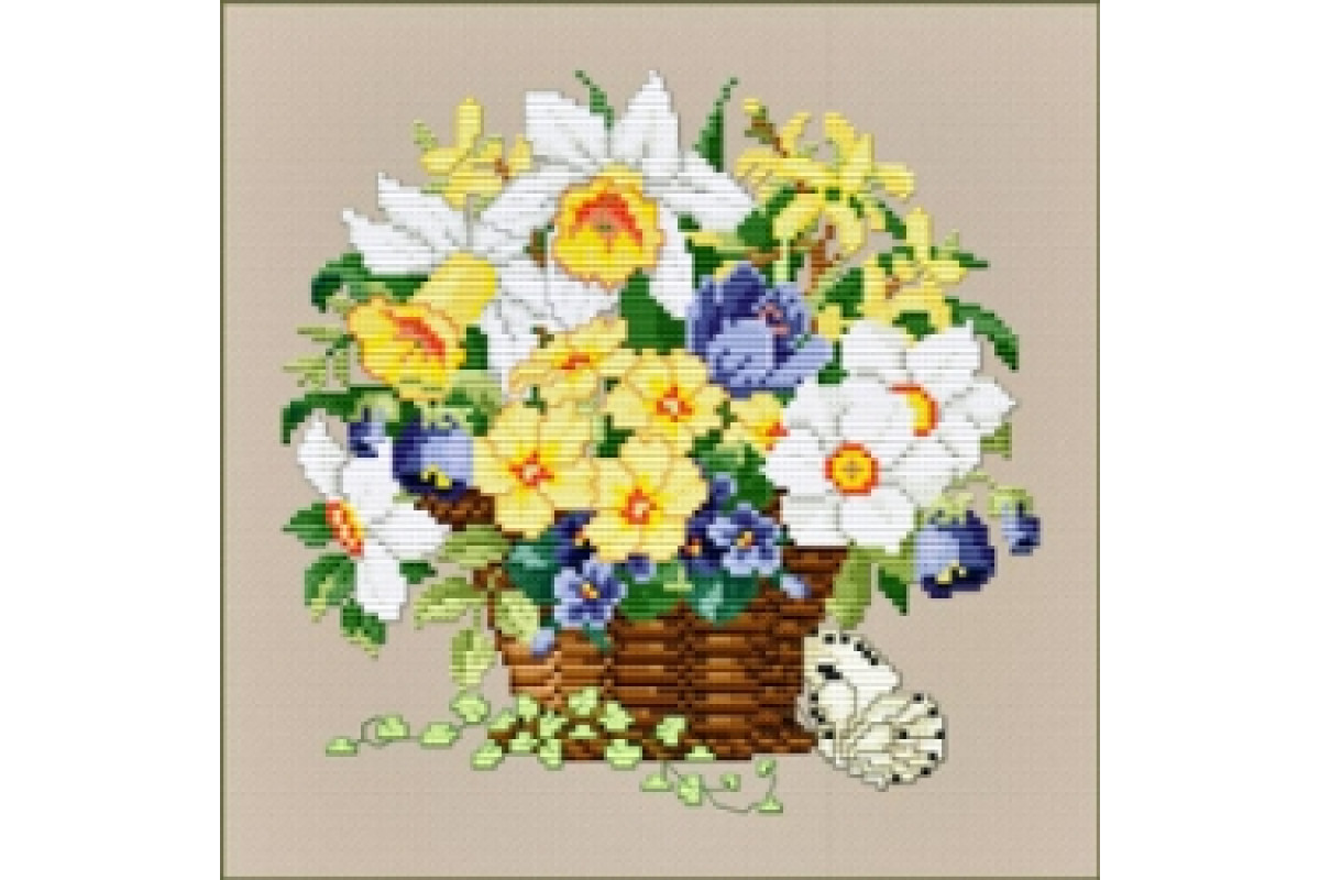 Esquema Punto de Cruz - Cesto de Flores de Primavera Esquema Punto de Cruz - Cesto de Flores de Primavera
