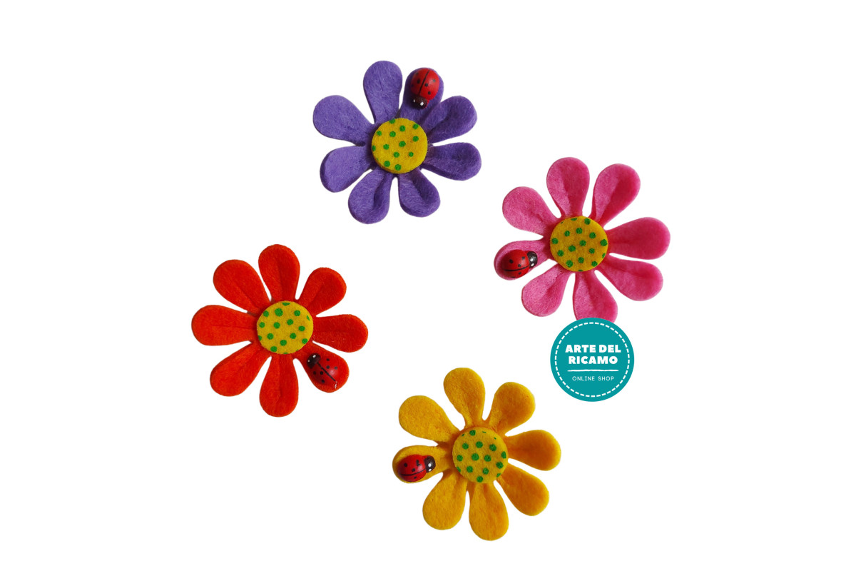 Felt Decoration - Colored Flowers with Ladybug