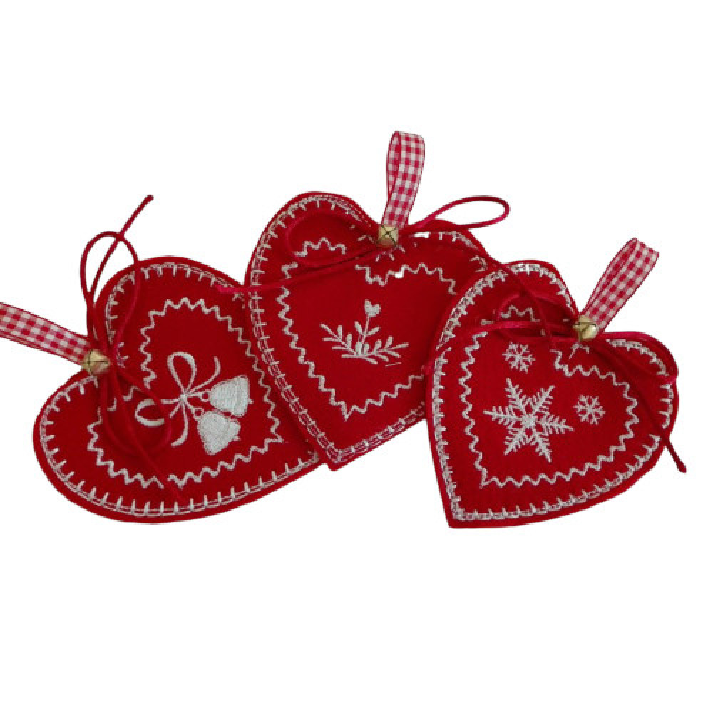 Christmas Felt Decorations - Norwegian Hearts