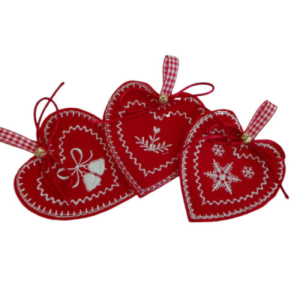 Decoraciones Navideñas de Feltro - Corazones Noruegos