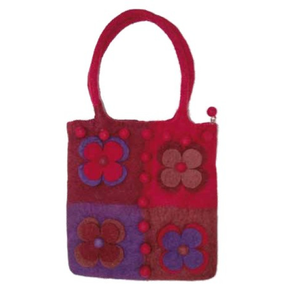 Natural Felt Bag - Red and Burgundy