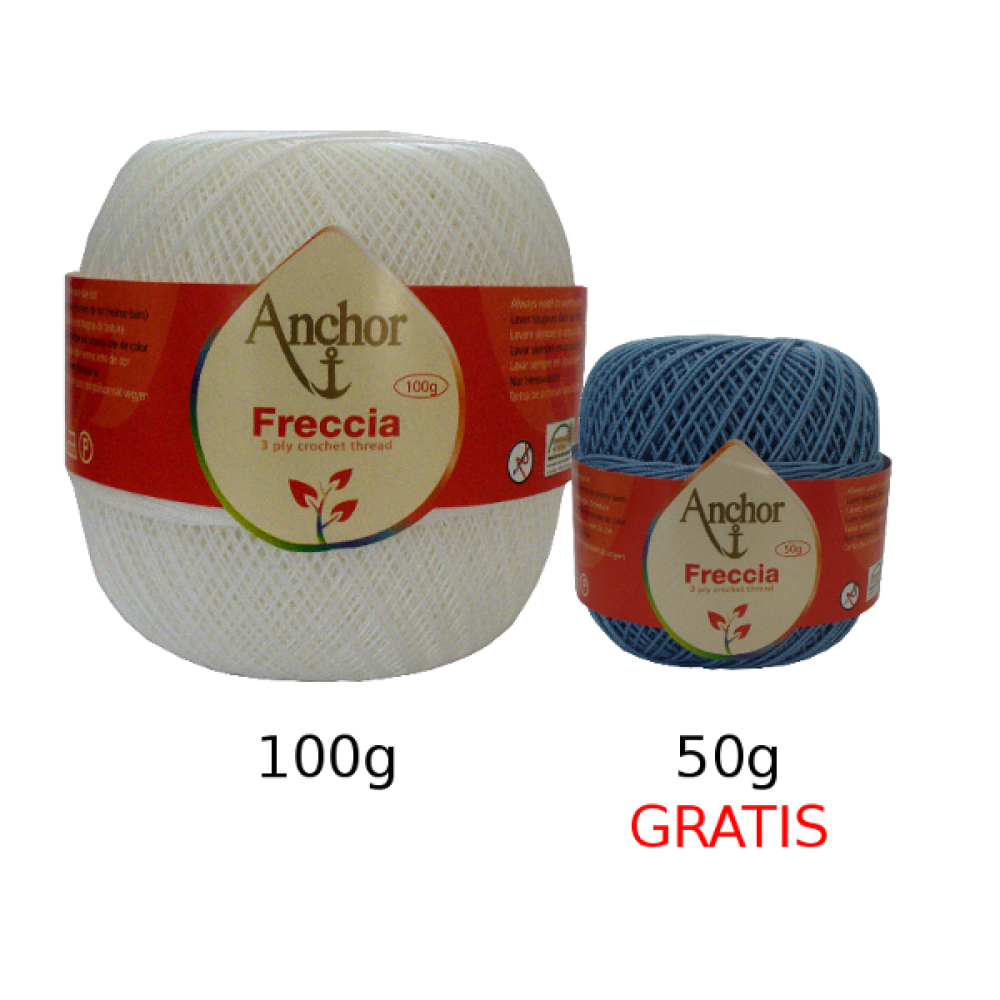 Anchor Freccia Crochet Thread n. 16 - Blanco 100g plus Free Colored 50g Ball