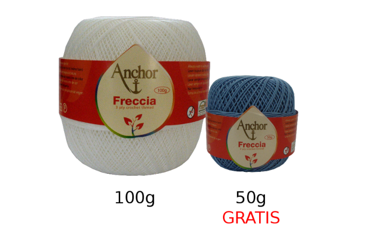 Anchor Freccia Hilo para Ganchillo n. 16 - White 100gr màs Bola Colorada de 50g Anchor Freccia Hilo para Ganchillo n. 16 - White 100gr màs Bola Colorada de 50g