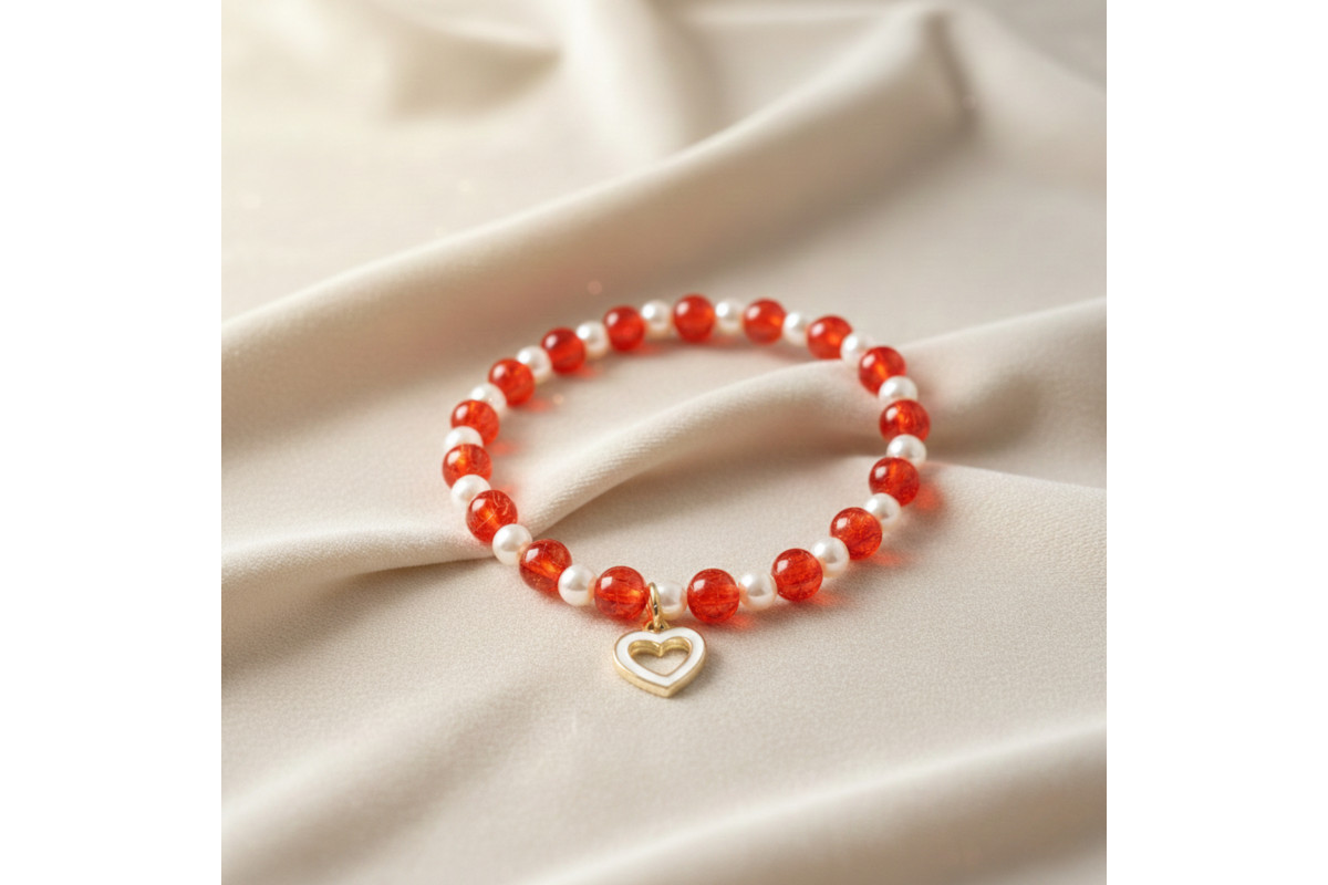 Braccialetto di Perle con Cuore- rosso Braccialetto di Perle con Cuore- rosso