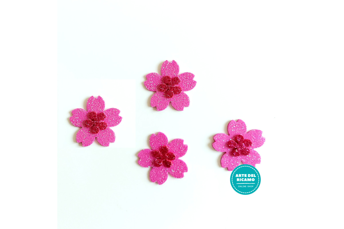 Moosgummi Decoration - Fuxia Glitter Flowers