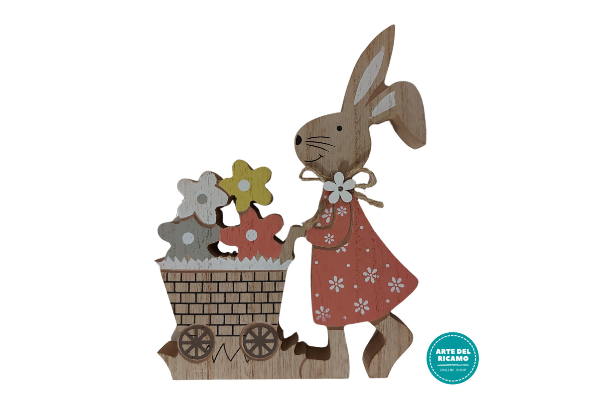 Estaer Decorations - Wooden Rabbit with Pink Flowers Estaer Decorations - Wooden Rabbit with Pink Flowers