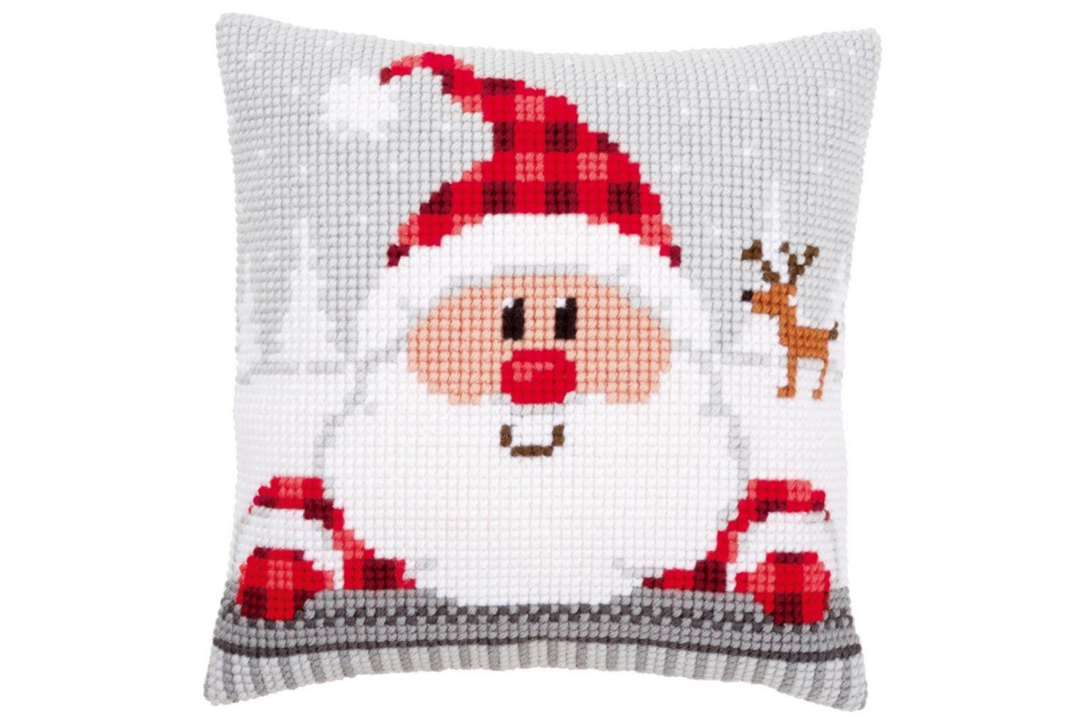 Kit Almohada Punto de Cruz - Papa Noel con Sombrero Kit Almohada Punto de Cruz - Papa Noel con Sombrero