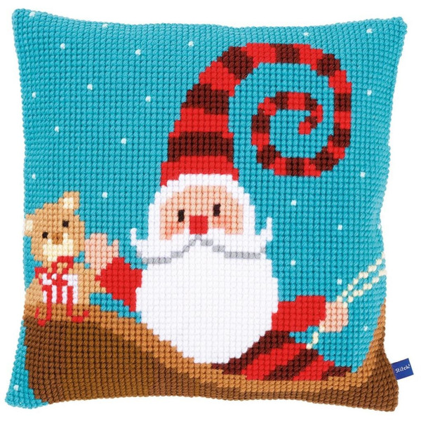 Cross Stitch Pillow Kit - Santa Claus with Sled