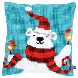 Cross Stitch Pillow Kit - Happy Christmas Bear