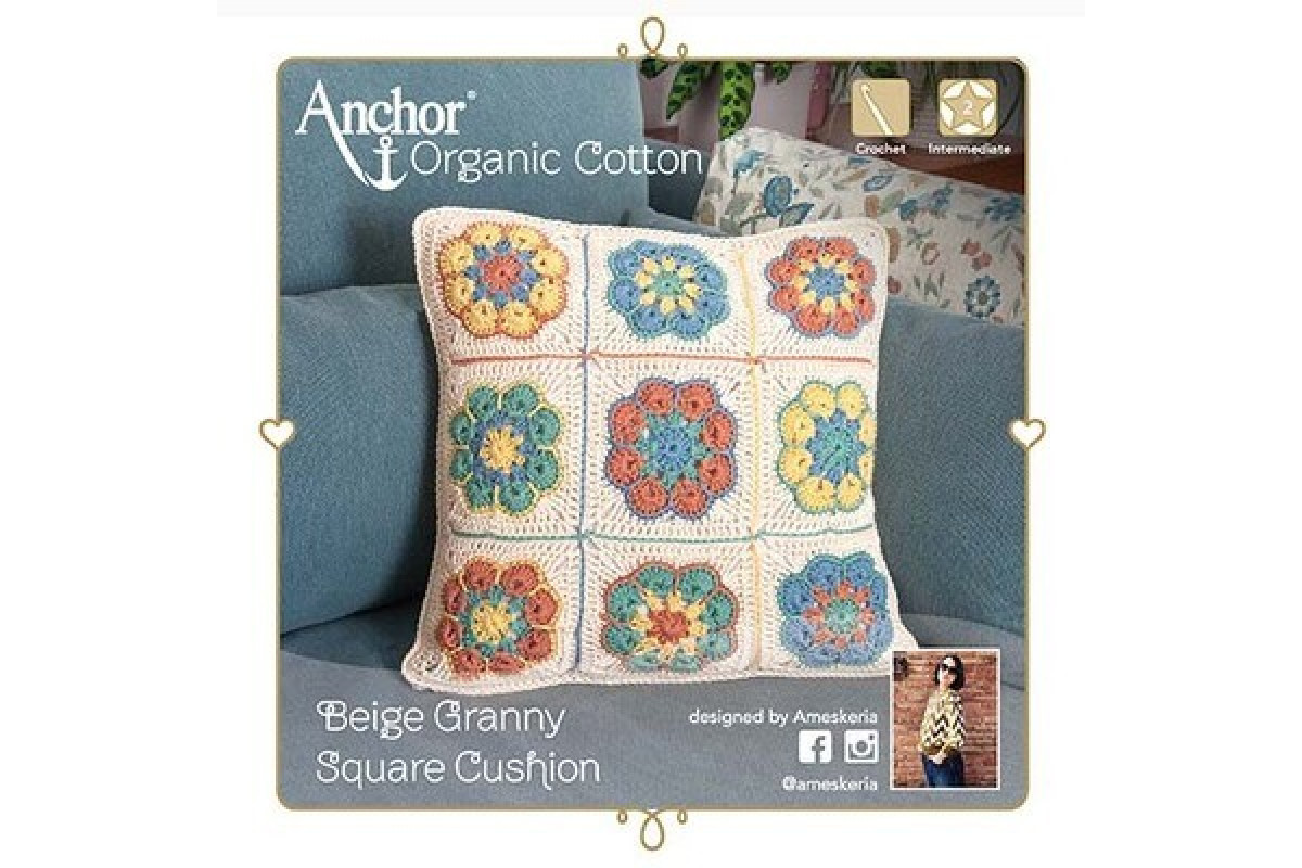 Anchor Organic Cotton - Beige Granny Square Cushion Cover