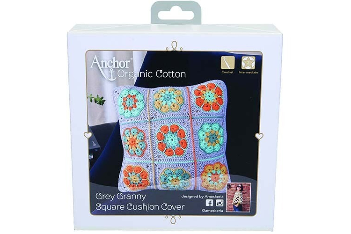Anchor Organic Cotton - Blue Granny Square Cushion Cover Anchor Organic Cotton - Blue Granny Square Cushion Cover