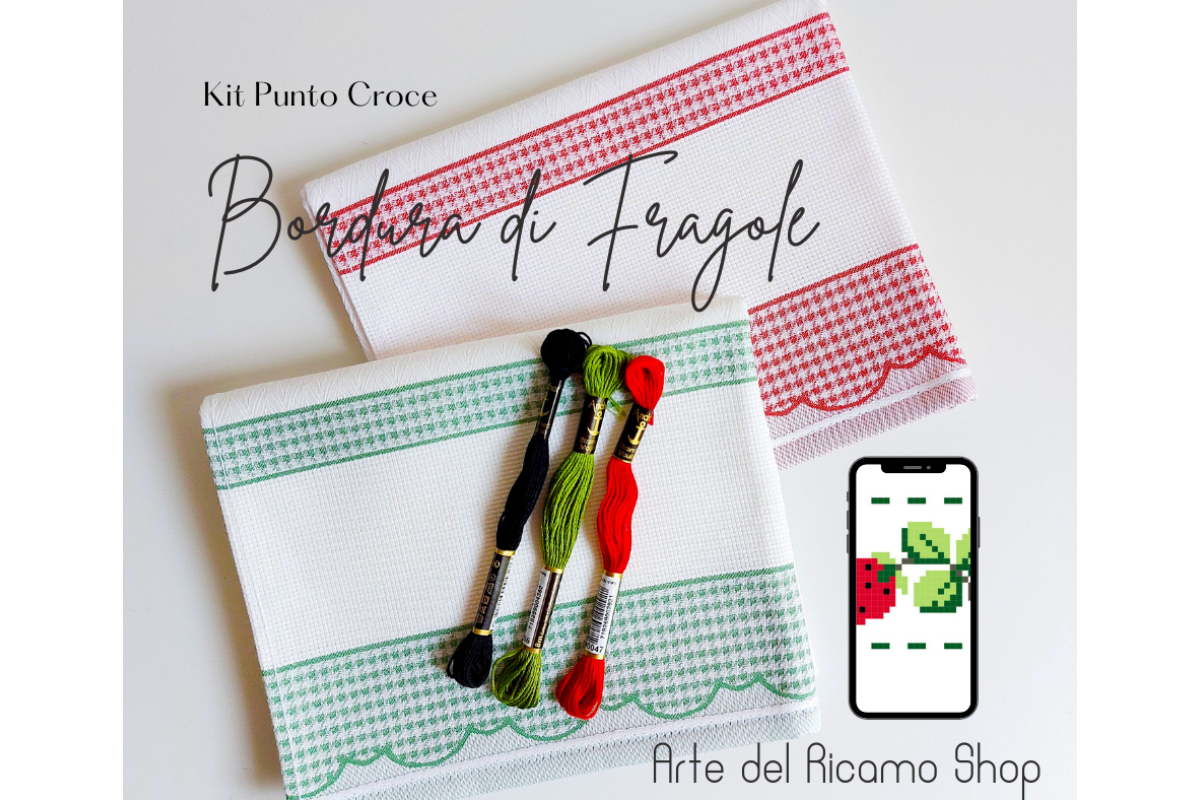 Kit Punto Croce - Strofinacci con le Fragole