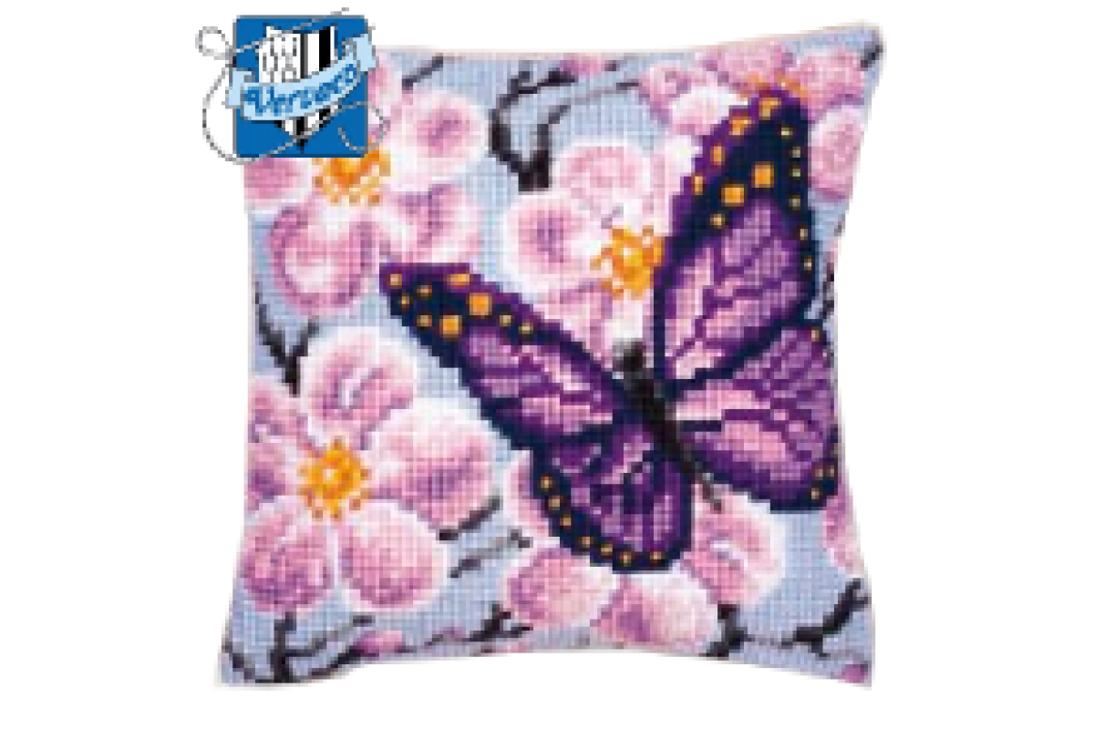 Vervaco -Flowers and Butterfly Cross Stitch Cushion Vervaco -Flowers and Butterfly Cross Stitch Cushion