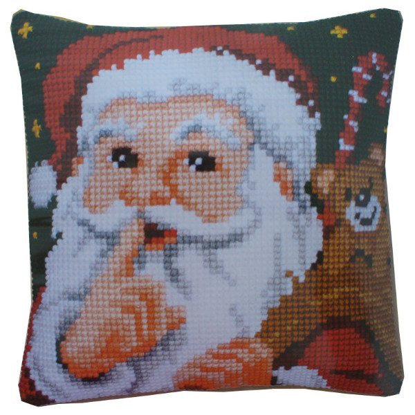 Vervaco - Cross Stitch Pillow Kit - Hush! Santa Claus