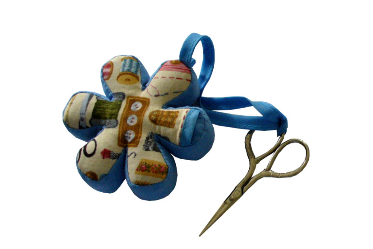 Flower Pincushion with Embroidery Scissors - Blue Flower Pincushion with Embroidery Scissors - Blue
