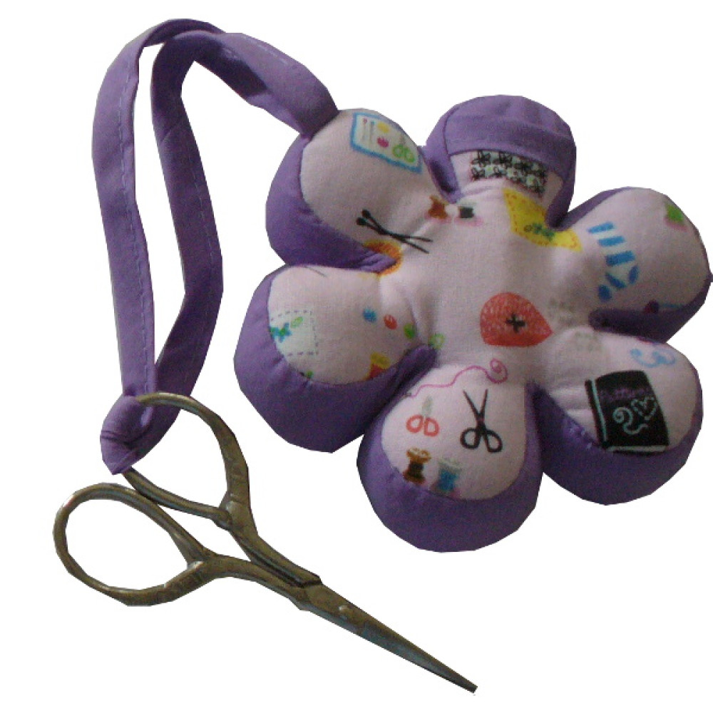 Flower Pincushion with Embroidery Scissors - Lilac