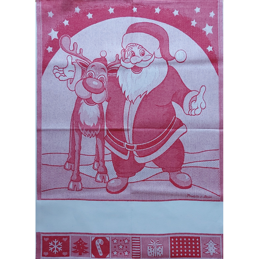 Santa Claus with Reindeer Kitchen Towel - Color Red