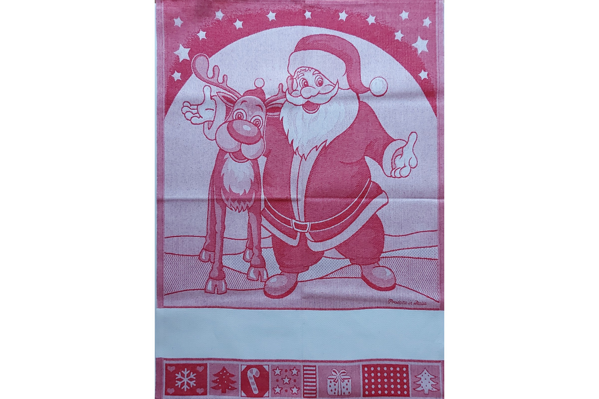Santa Claus with Reindeer Kitchen Towel - Color Red Santa Claus with Reindeer Kitchen Towel - Color Red