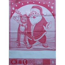 Santa Claus with Reindeer Kitchen Towel - Color Red Santa Claus with Reindeer Kitchen Towel - Color Red