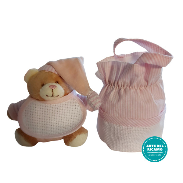 Peluche con Babero y Bolso de Chiupete para Bordar a Punto de Cruz - Rosa