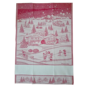 Red Christmas Kitchen Towel - Winter Landscape
