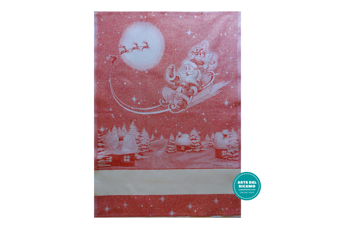 Strofinaccio Babbo Natale con Slitta - Colore Rosso Oro Strofinaccio Babbo Natale con Slitta - Colore Rosso Oro