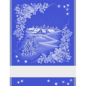 Dishtowel with Christmas Landscape - Blue