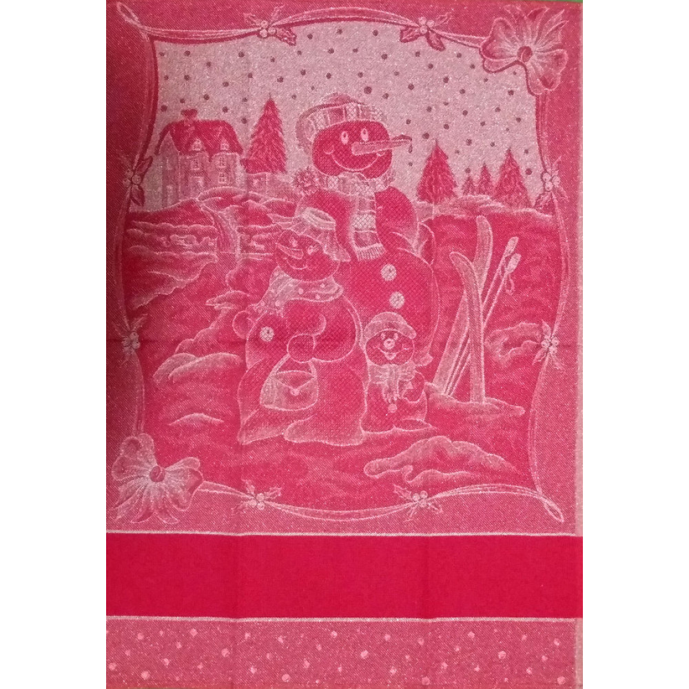 Paño de Cocina Navideño Rojo - Muñecos de Nieve