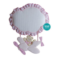 Colgante para la Puerta del Bebè - Avión con Oso - Rosa Colgante para la Puerta del Bebè - Avión con Oso - Rosa
