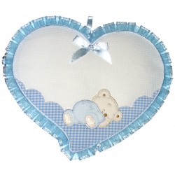 Baby Cockade Announcement - Light Blue Heart  with Sleeping Teddy Bear