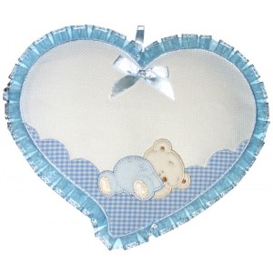 Baby Cockade Announcement - Light Blue Heart  with Sleeping Teddy Bear