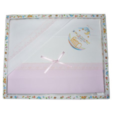 Baby Bed Sheets to Cross Stitch - Pink with St Gallen Baby Bed Sheets to Cross Stitch - Pink with St Gallen