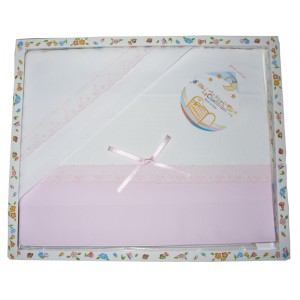 Baby Bed Sheets to Cross Stitch - Pink with St Gallen