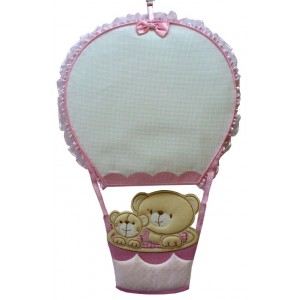 Baby Cockade Announcement - Air Balloon with Teddy Bear - Pink