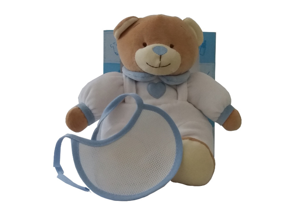 Oso de Peluche con Babero para Bordar - Blanco y Celeste Oso de Peluche con Babero para Bordar - Blanco y Celeste