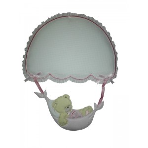 Baby Cockade Announcement - Parachute with Teddy Bear - Pink