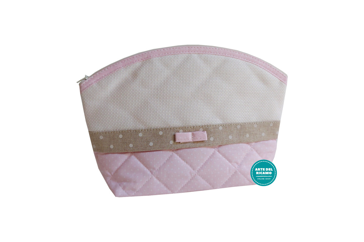 Busta Nécessaire per Neonata da Ricamare - Rosa e Avorio con Pois Bianchi Busta Nécessaire per Neonata da Ricamare - Rosa e Avorio con Pois Bianchi