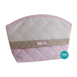 Baby Necessaire Bag to Cross Stitch - Pink and Ivory with White Dots