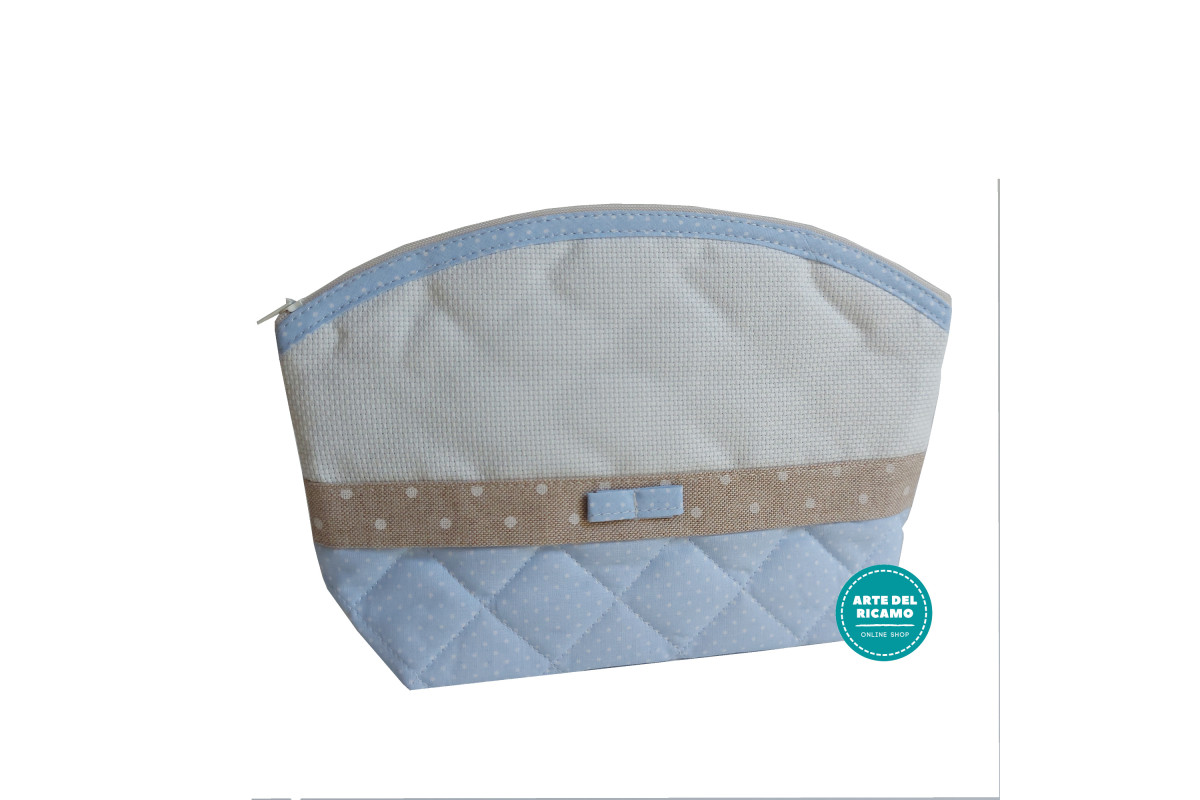 Baby Necessaire Bag to Cross Stitch - Light Blue and Ivory with White Dots