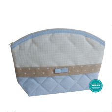 Busta Nécessaire per Neonato da Ricamare - Celeste e Avorio con Pois Bianchi Busta Nécessaire per Neonato da Ricamare - Celeste e Avorio con Pois Bianchi