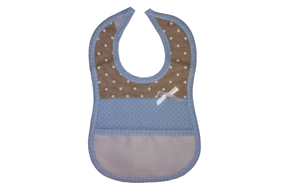 Bavaglino da Ricamare a Punto Croce - Celeste e Avorio con pois Bianchi Bavaglino da Ricamare a Punto Croce - Celeste e Avorio con pois Bianchi