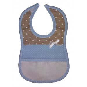 Baby Bib to Cross Stitch - Light Blue and Ivory with White Dots