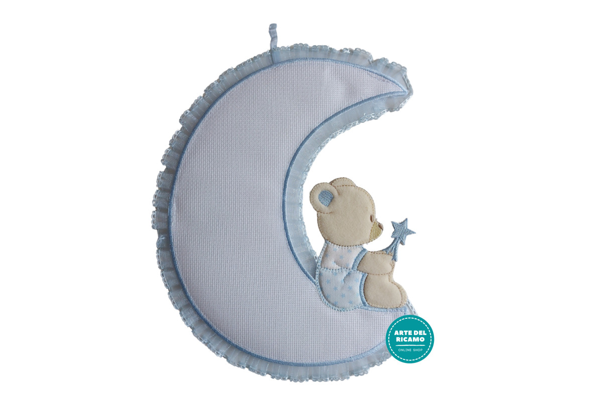 Baby Cockade Announcement - Teddy Bear on the Moon - Light Blue