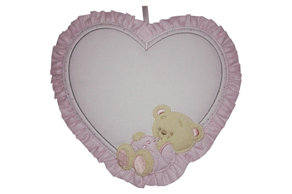 Fiocco Nascita - Cuore con Orsetto Felice - Rosa Fiocco Nascita - Cuore con Orsetto Felice - Rosa