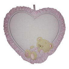 Colgante para la Puerta del Bebè - Corazon con Oso Feliz de Color Rosa