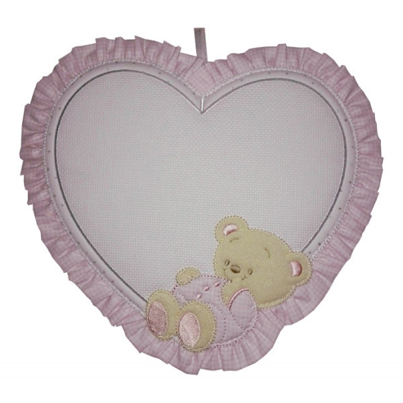 fiocco nascita cuore con orsetto rosa 