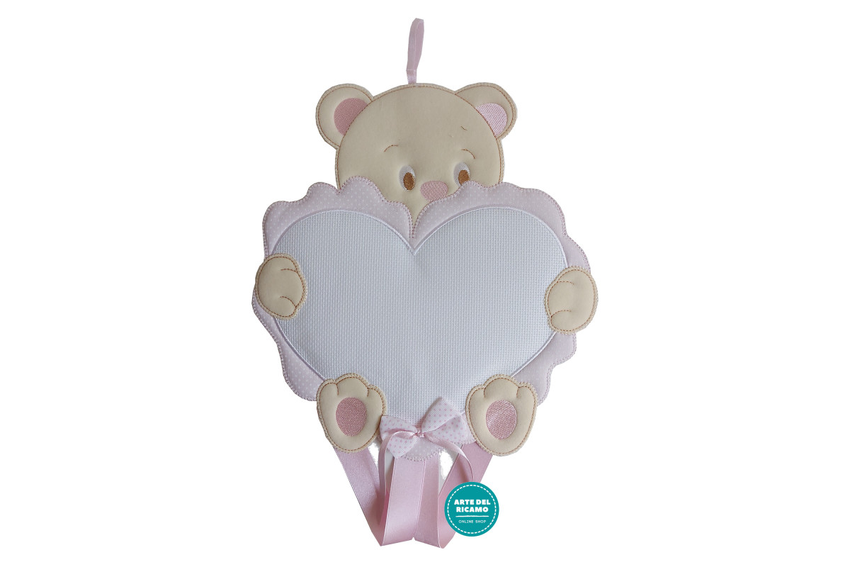 Coccarda Nascita - Orso con Cuore Rosa Coccarda Nascita - Orso con Cuore Rosa