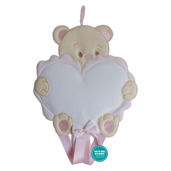 Coccarda Nascita - Orso con Cuore Rosa